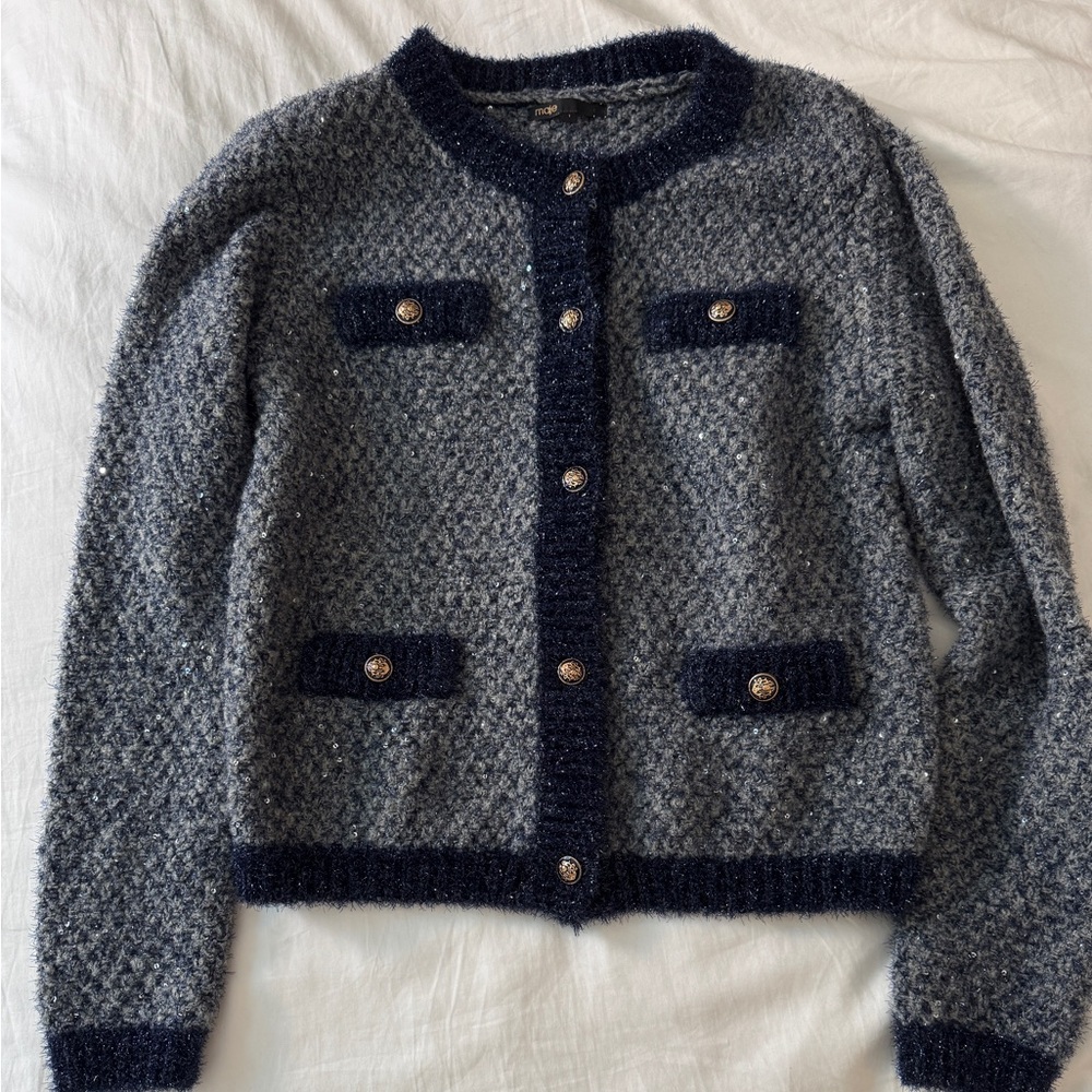 Maje Gray and Navy Cardigan